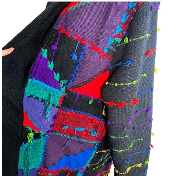 RARE! Vintage 90s COOGI Mens S Woven 3D Sweater Coat Long Duster Cardigan Black - Picture 10 of 16